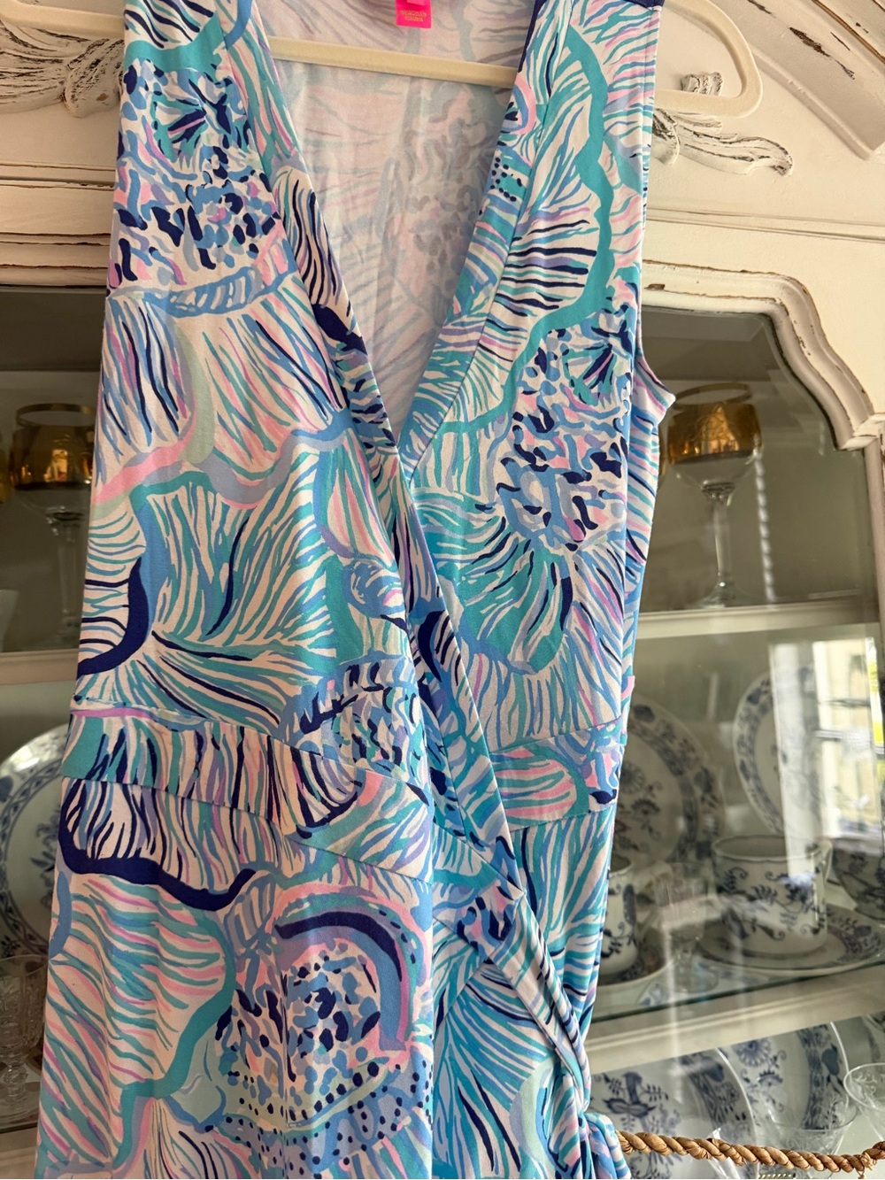 Lilly Pulitzer Sleeveless Wrap Dress in Blue, Teal & Pink Floral
